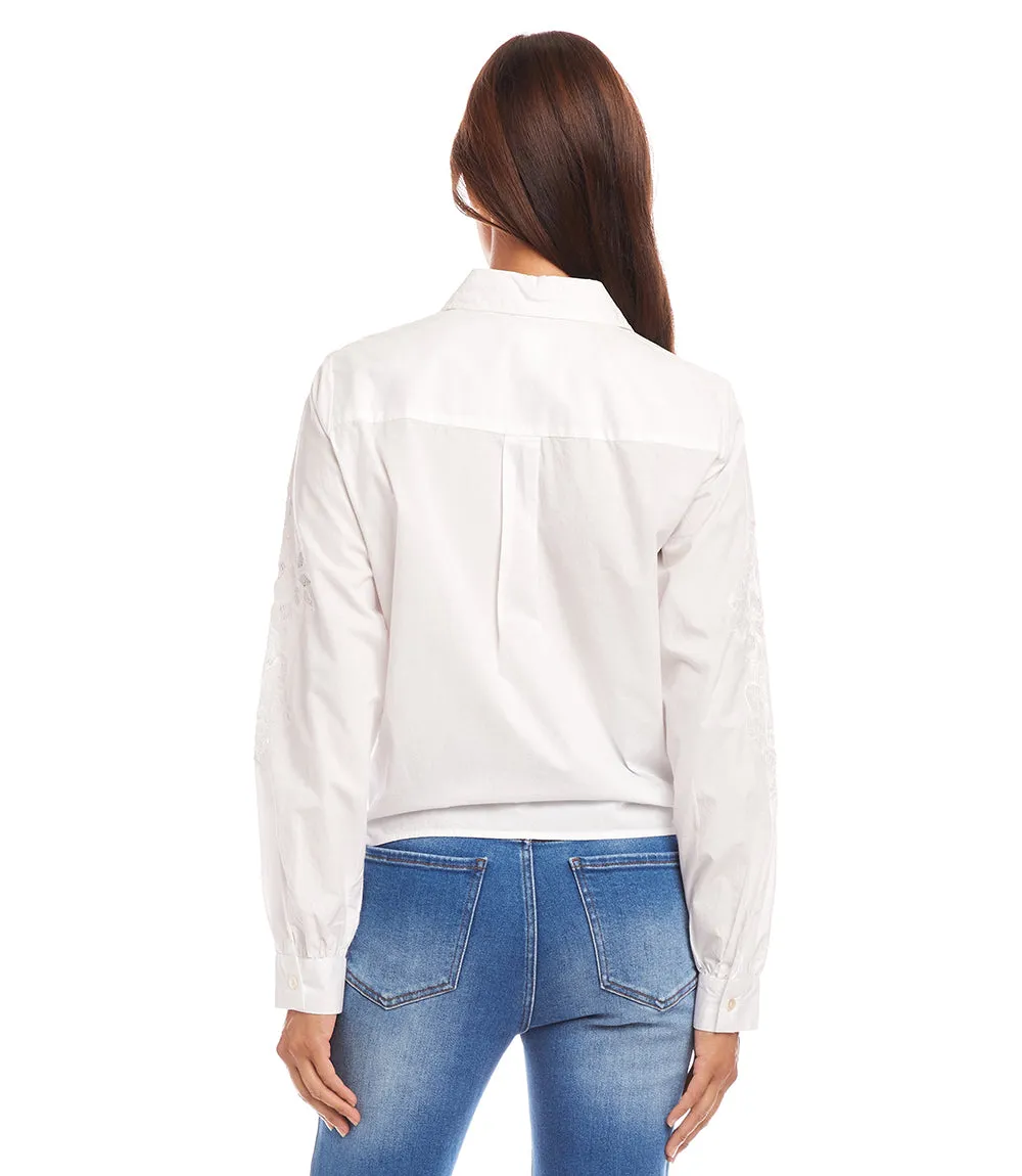 Embroidered Tie Front Top