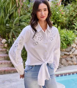 Embroidered Tie Front Top