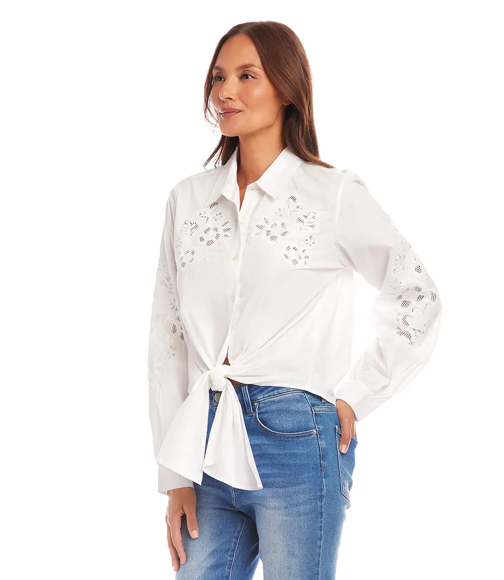 Embroidered Tie Front Top