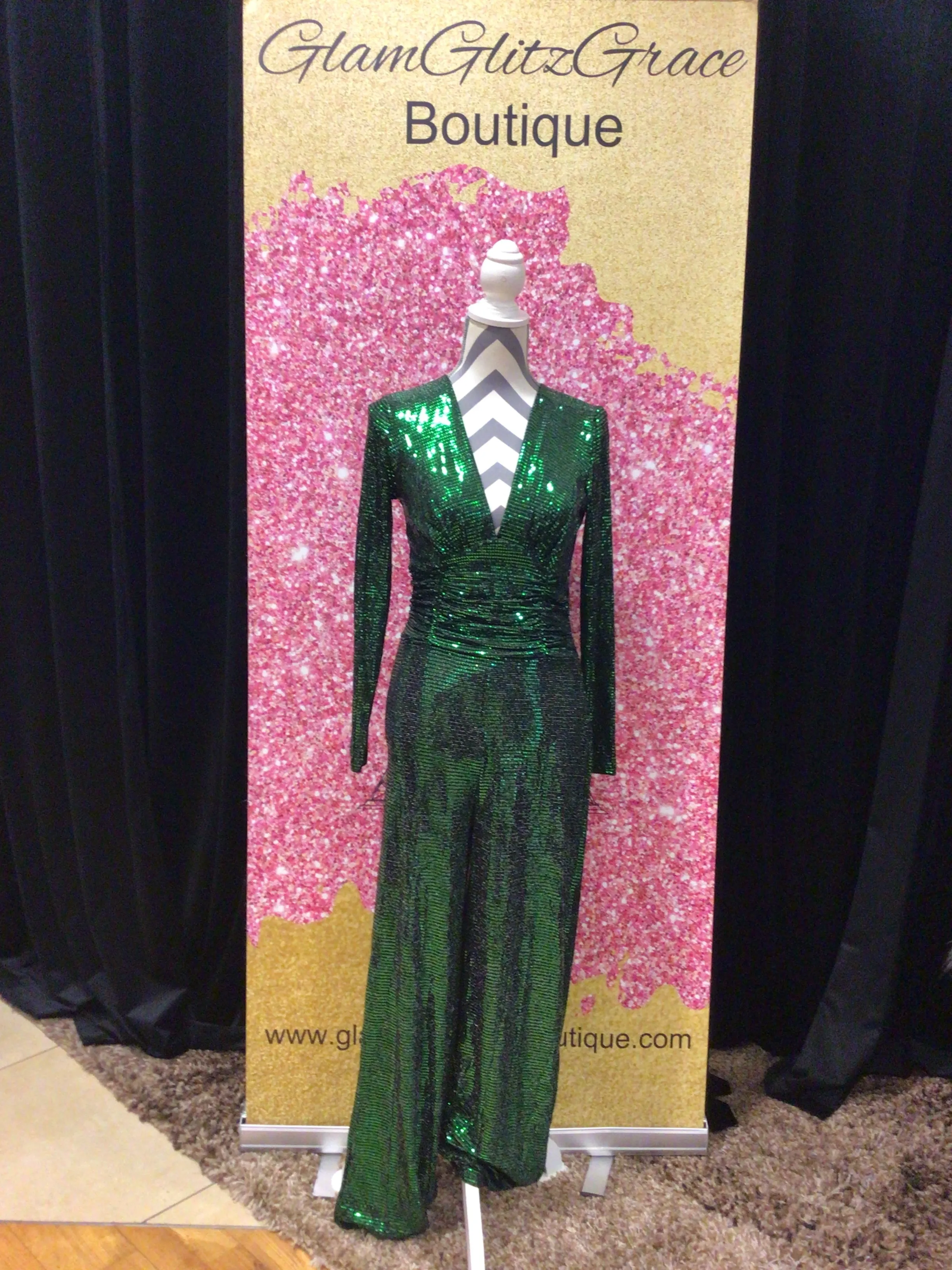 Emerald Sequin V-neck Jumpsuit