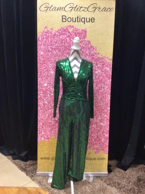 Emerald Sequin V-neck Jumpsuit