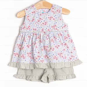 English Garden Gingham Ruffle Short Set, Green