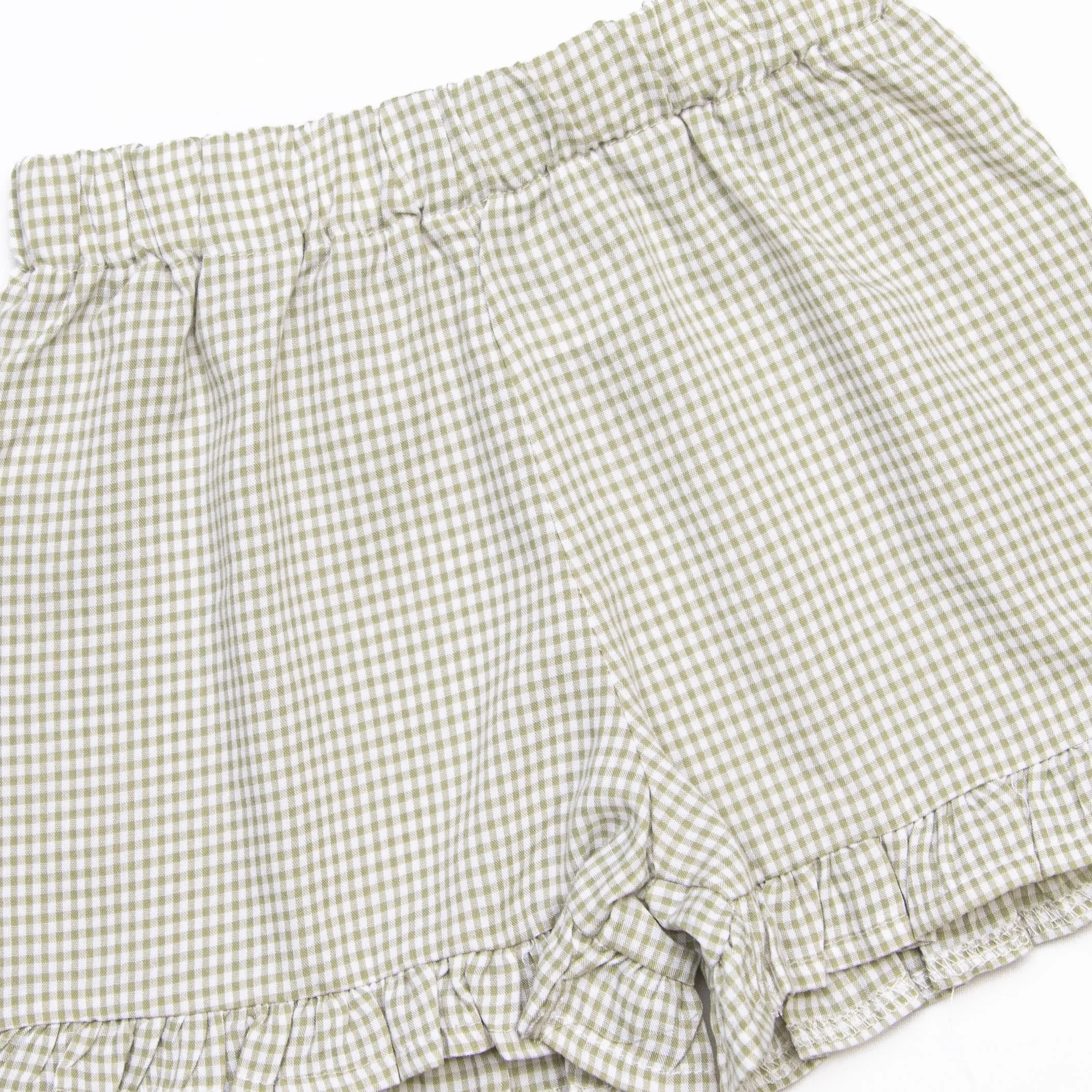English Garden Gingham Ruffle Short Set, Green