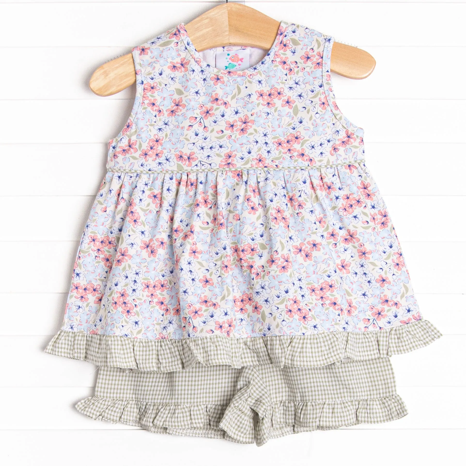 English Garden Gingham Ruffle Short Set, Green