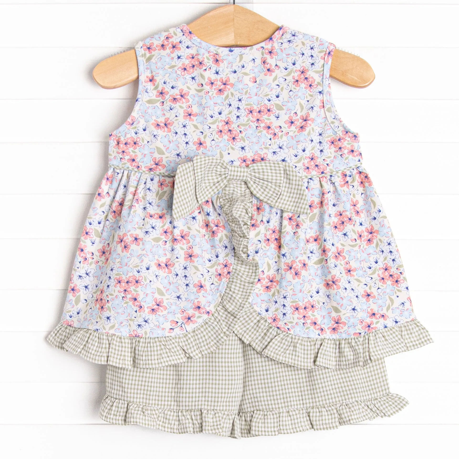 English Garden Gingham Ruffle Short Set, Green