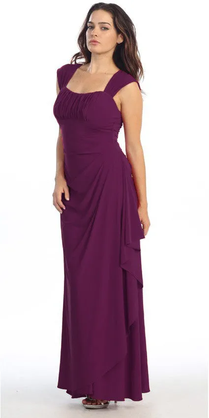 Eureka 2014 Cap Sleeved Side Gathered Floor Length Gown