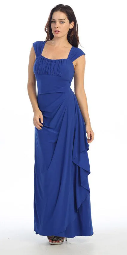 Eureka 2014 Cap Sleeved Side Gathered Floor Length Gown
