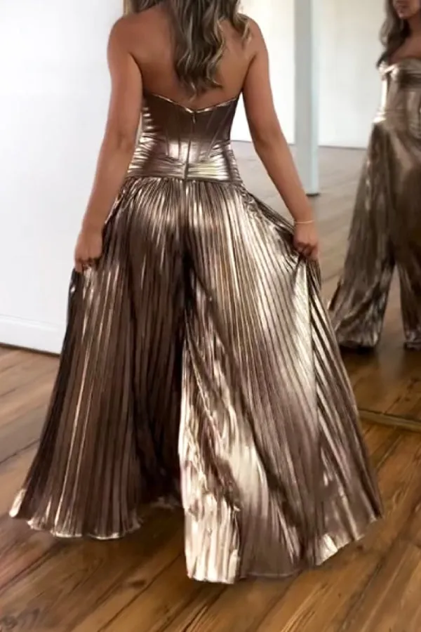 Fashion Strapless Pleated Party Jumpsuit