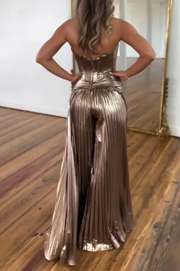 Fashion Strapless Pleated Party Jumpsuit