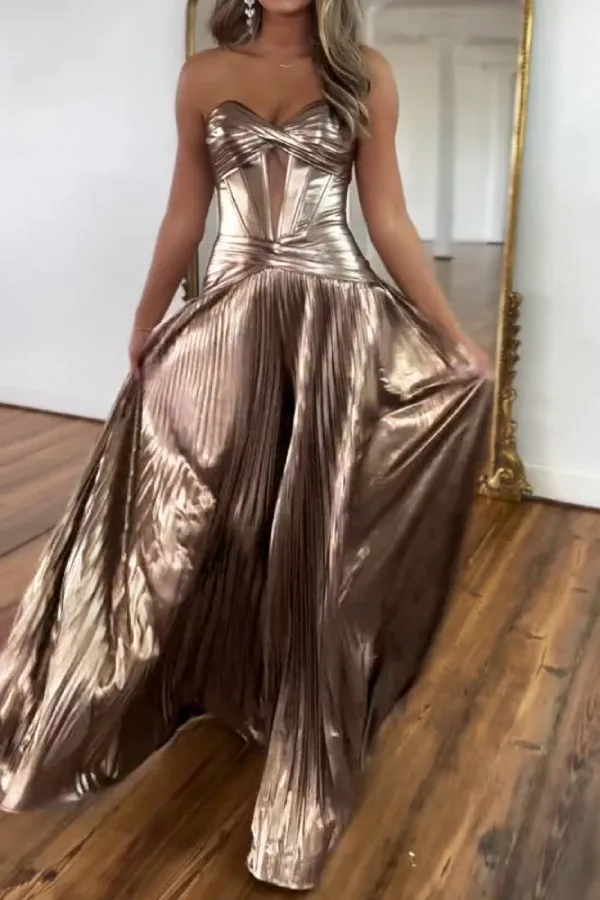 Fashion Strapless Pleated Party Jumpsuit