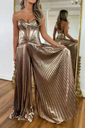 Fashion Strapless Pleated Party Jumpsuit