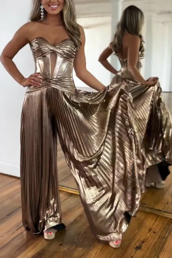 Fashion Strapless Pleated Party Jumpsuit