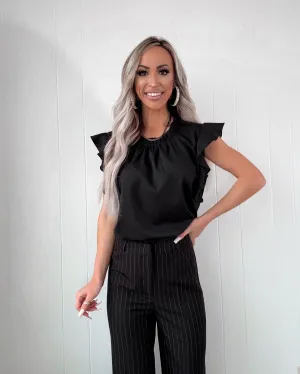 Femme Flutter Ruffle Sleeve Top - Black
