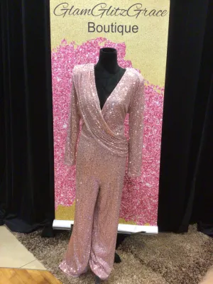 Flare Legged Crossover V-neck Sequin Jumpsuit