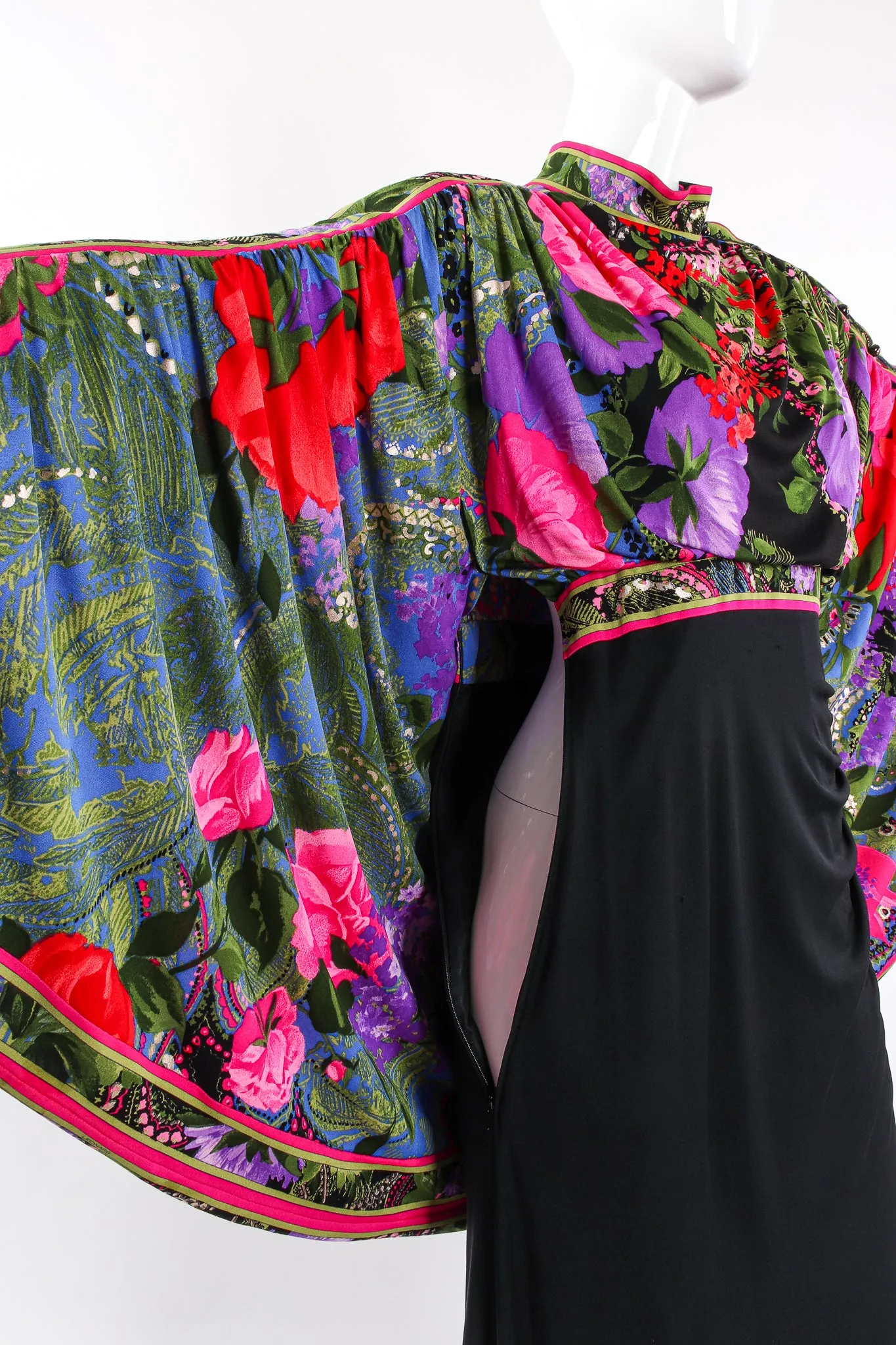 Floral Batwing Cape Gown