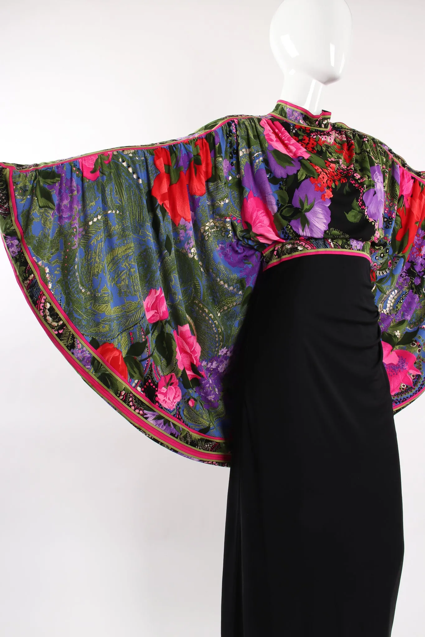 Floral Batwing Cape Gown