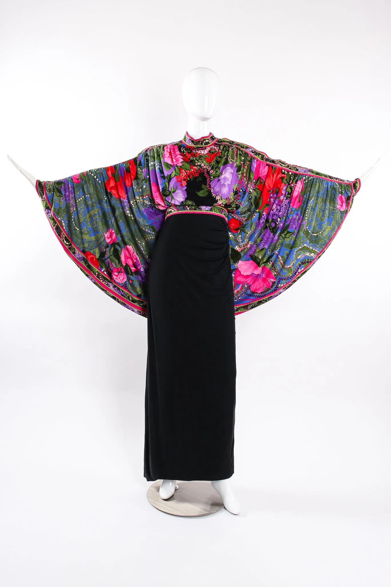 Floral Batwing Cape Gown