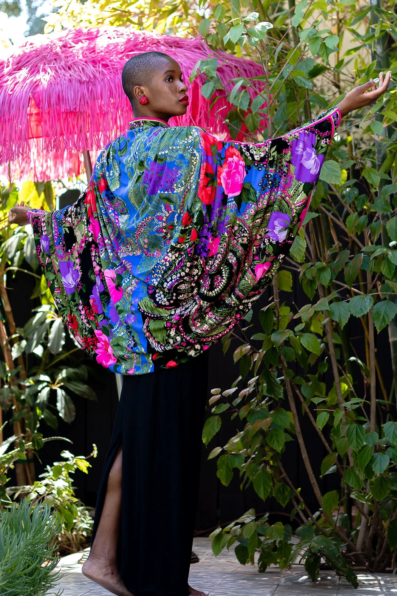 Floral Batwing Cape Gown
