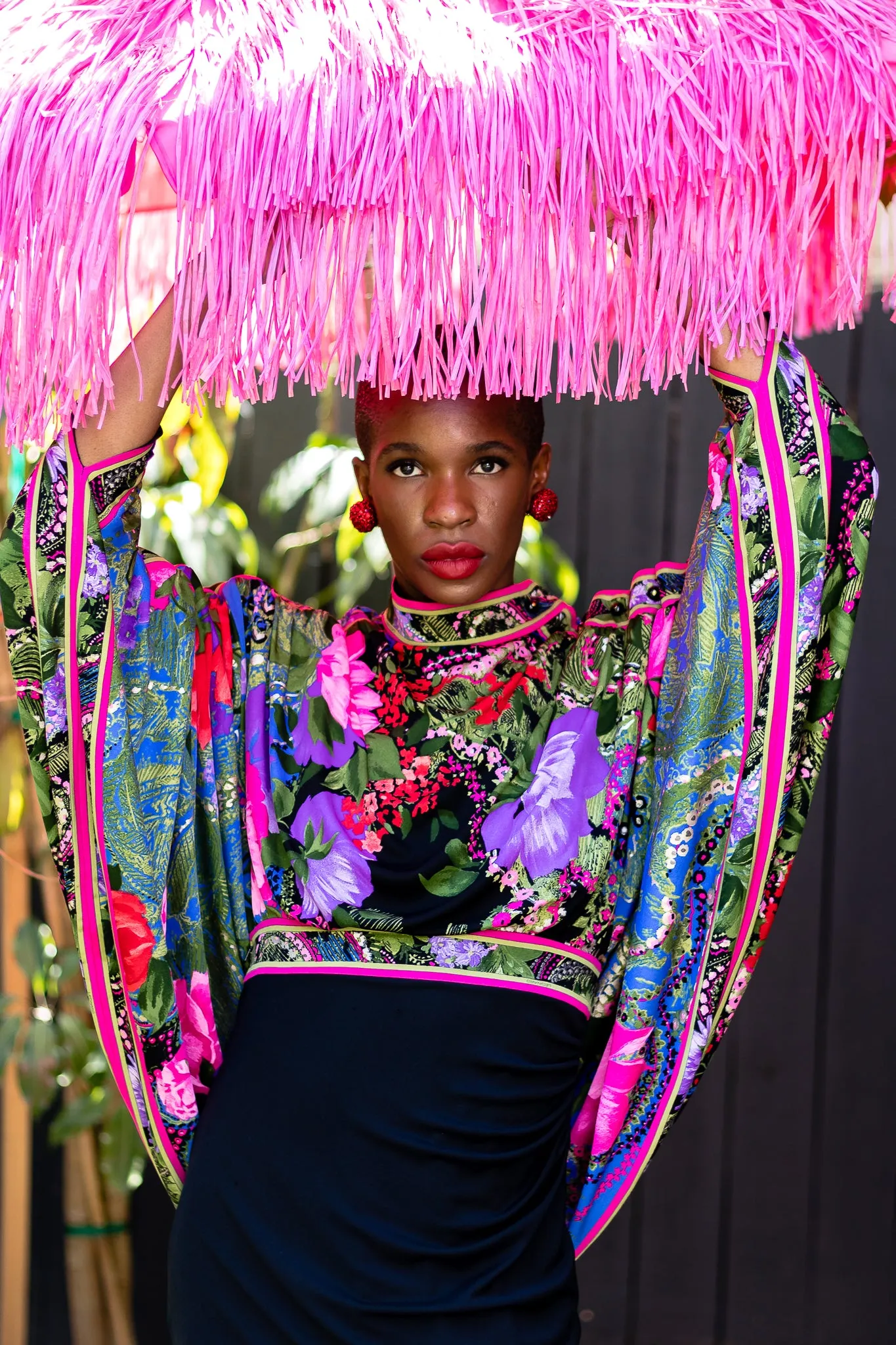 Floral Batwing Cape Gown