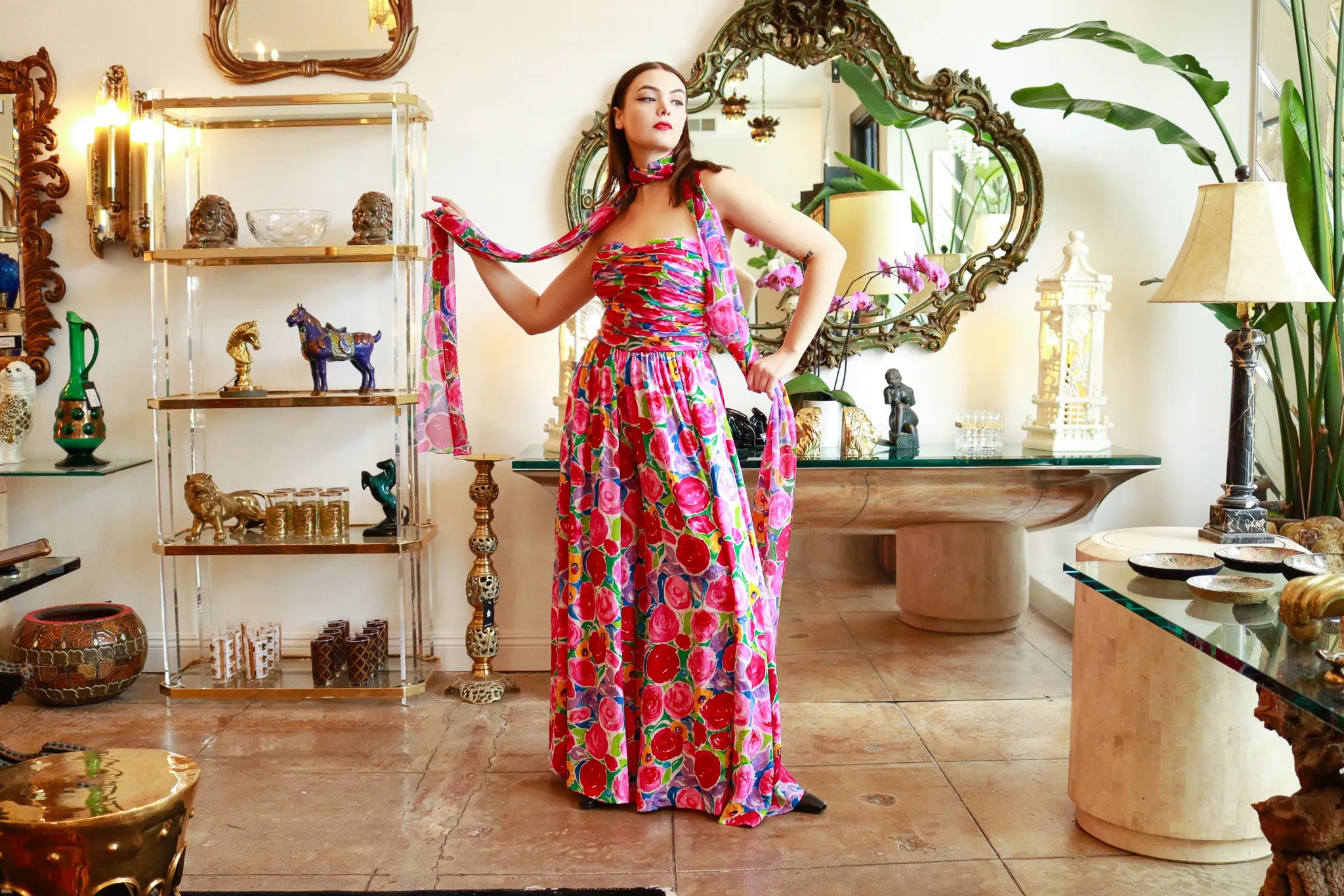 Floral Strapless Jumpsuit & Shawl