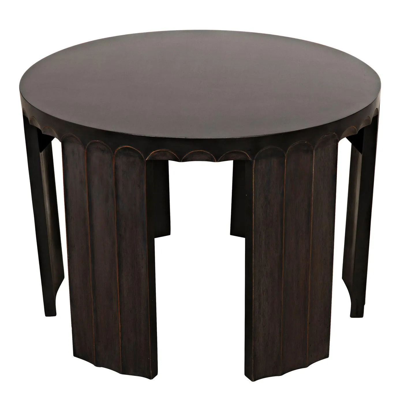 Fluted Side Table, Pale with Light Brown Trim