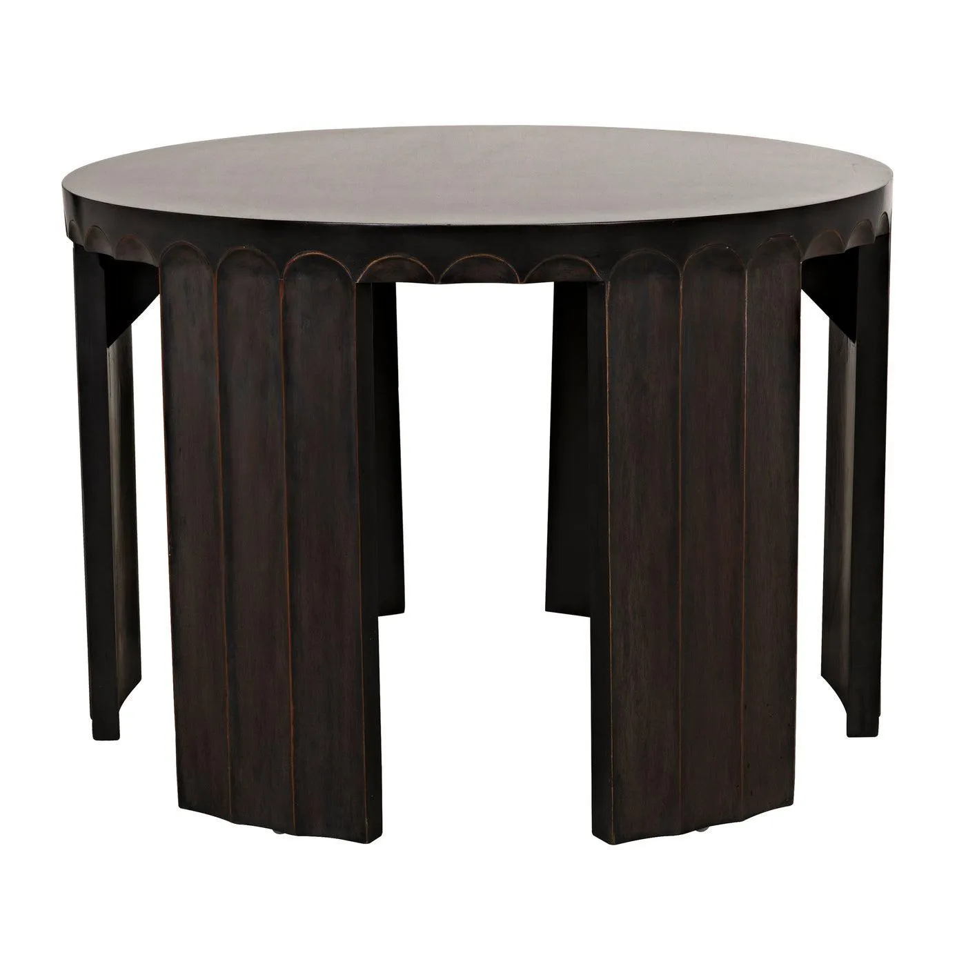 Fluted Side Table, Pale with Light Brown Trim