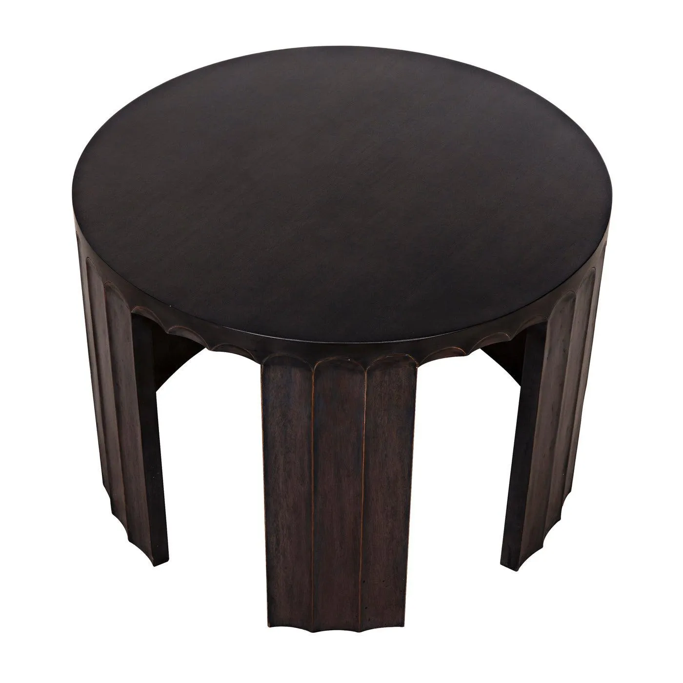 Fluted Side Table, Pale with Light Brown Trim