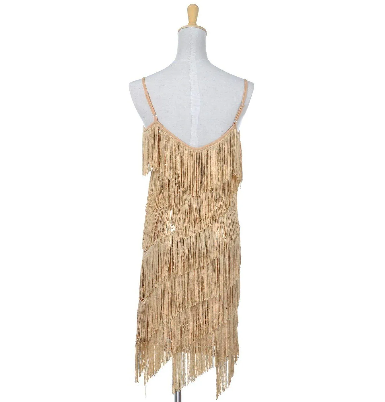 Fringe Sequin Strap Backless 1920s Flapper Mini Dress Gold