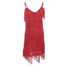 Fringe Sequin Strap Backless 1920s Flapper Mini Dress Red