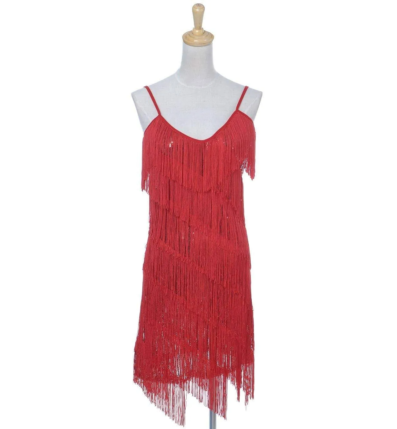 Fringe Sequin Strap Backless 1920s Flapper Mini Dress Red