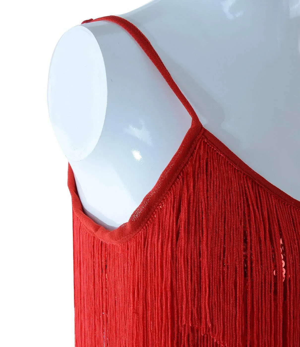 Fringe Sequin Strap Backless 1920s Flapper Mini Dress Red