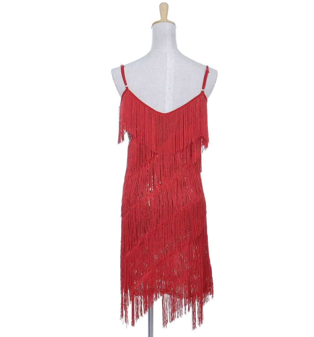 Fringe Sequin Strap Backless 1920s Flapper Mini Dress Red