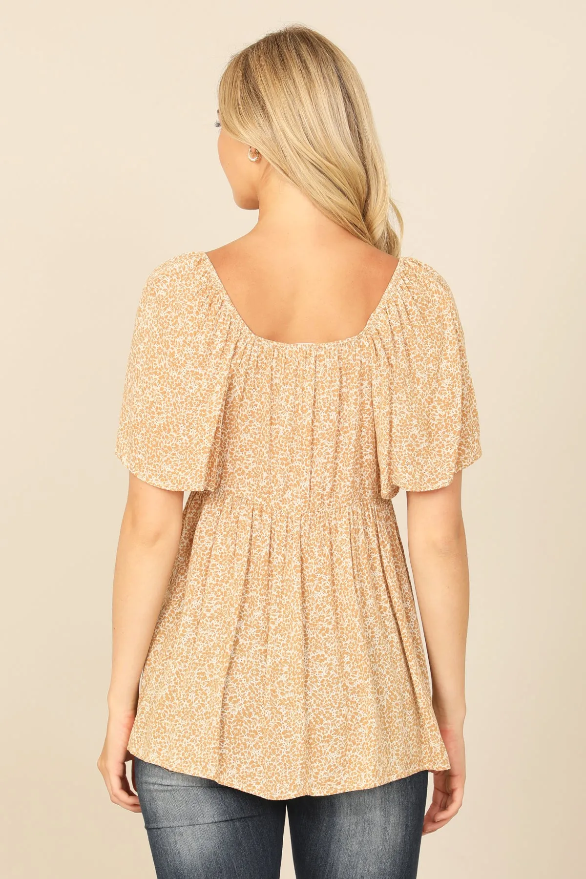 FRONT CUT-OUT KNOTTED TIE DETAIL PRINTED TOP