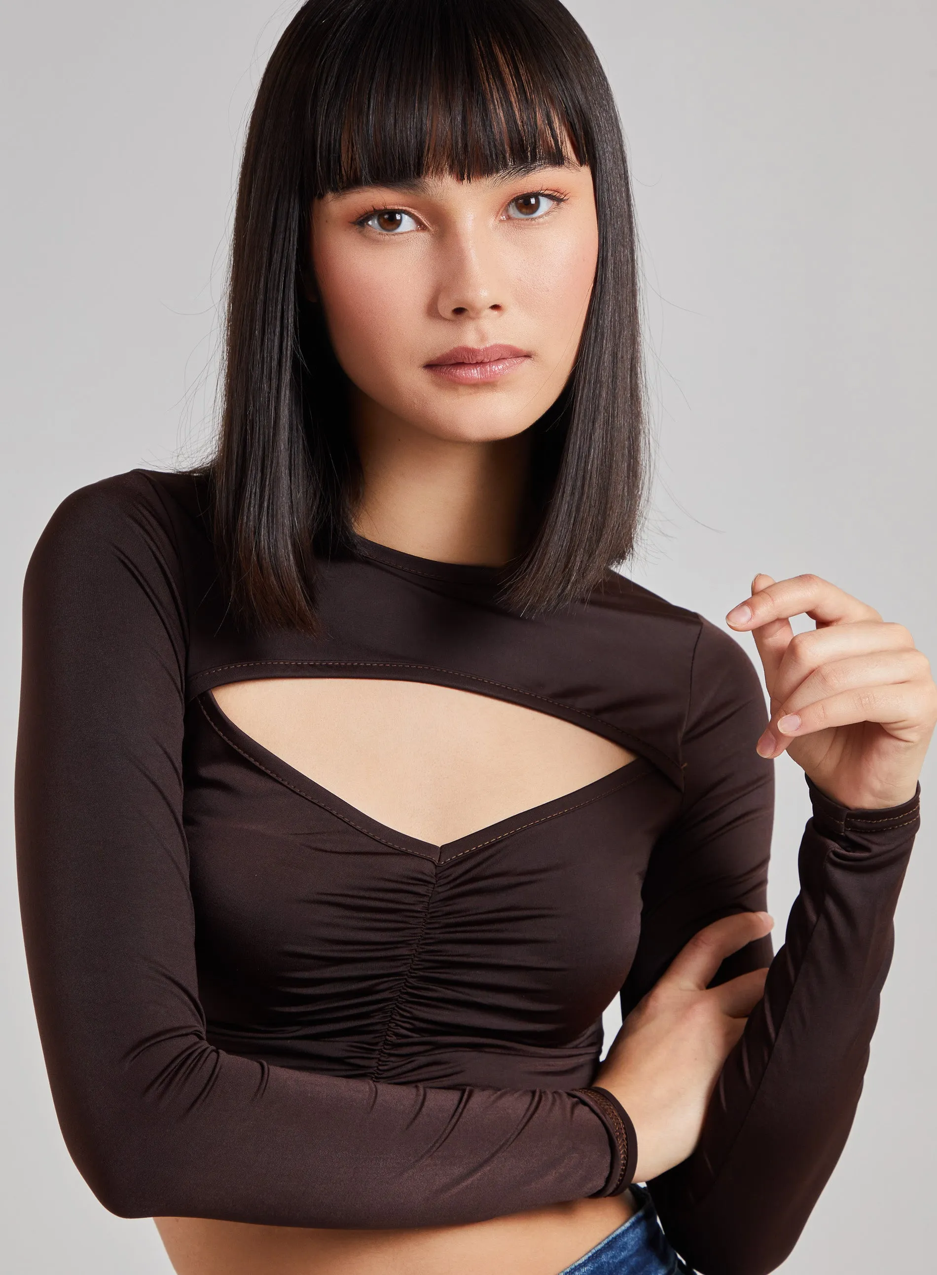 Gathered Cut Out Long Sleeve Top