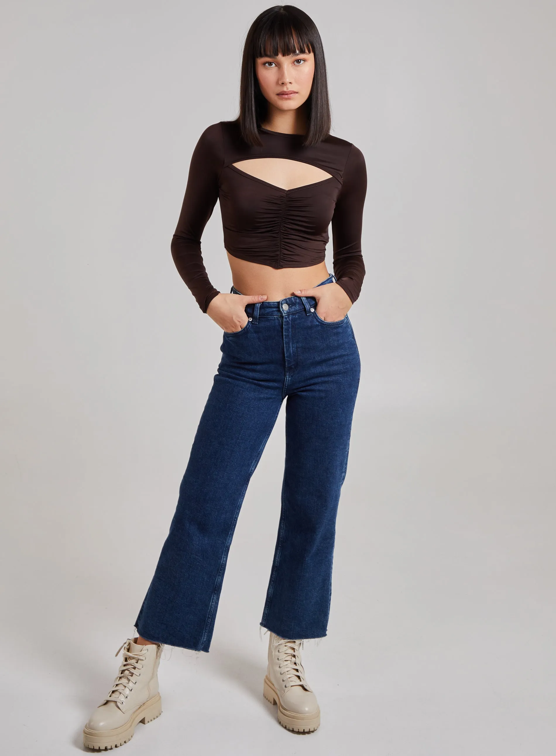 Gathered Cut Out Long Sleeve Top