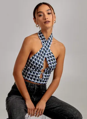 Geometric Print Cut Out Halterneck Top