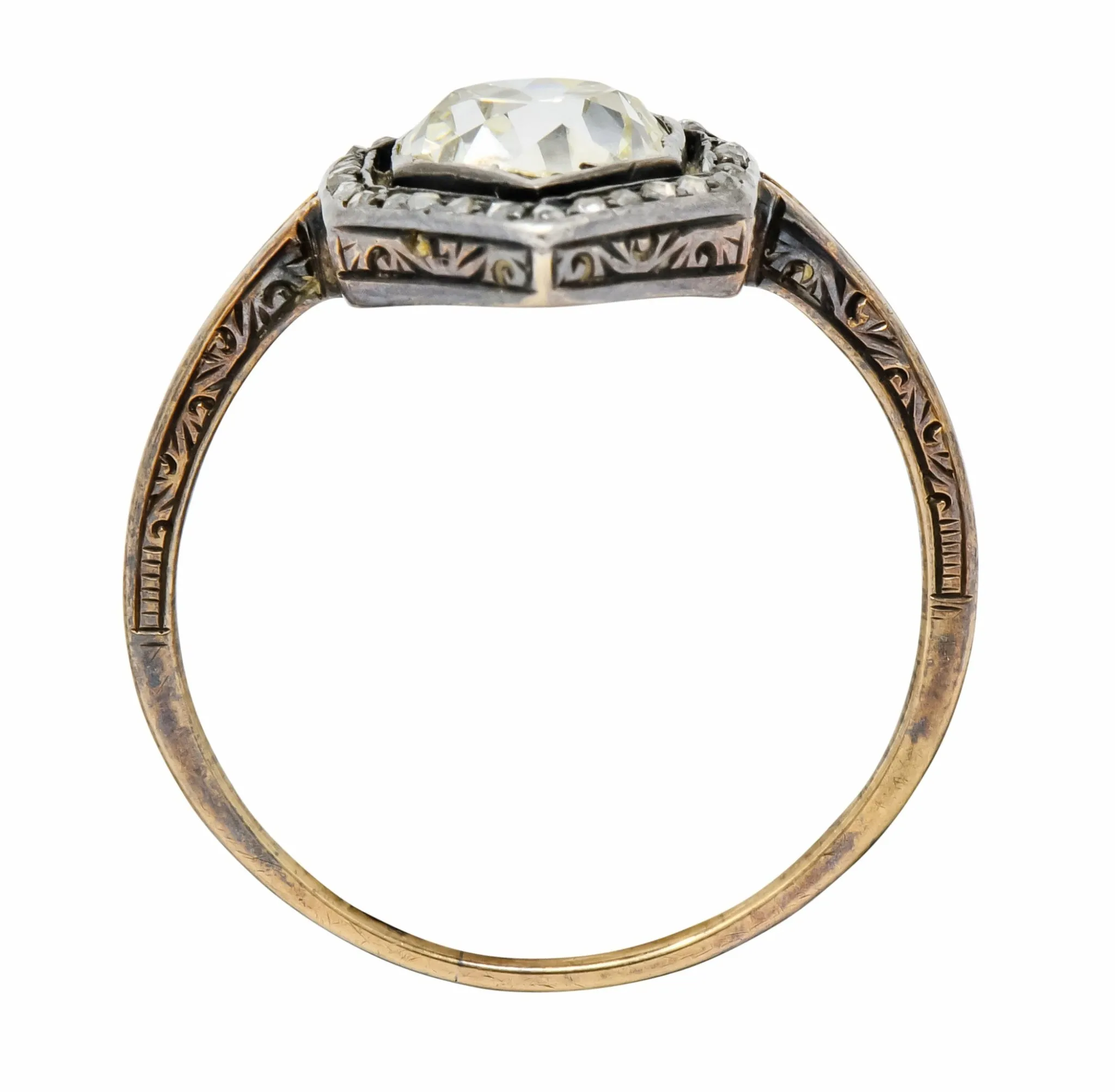 Georgian 2.00 CTW Diamond Silver-Topped 14 Karat Gold Engagement Ring Circa 1800's