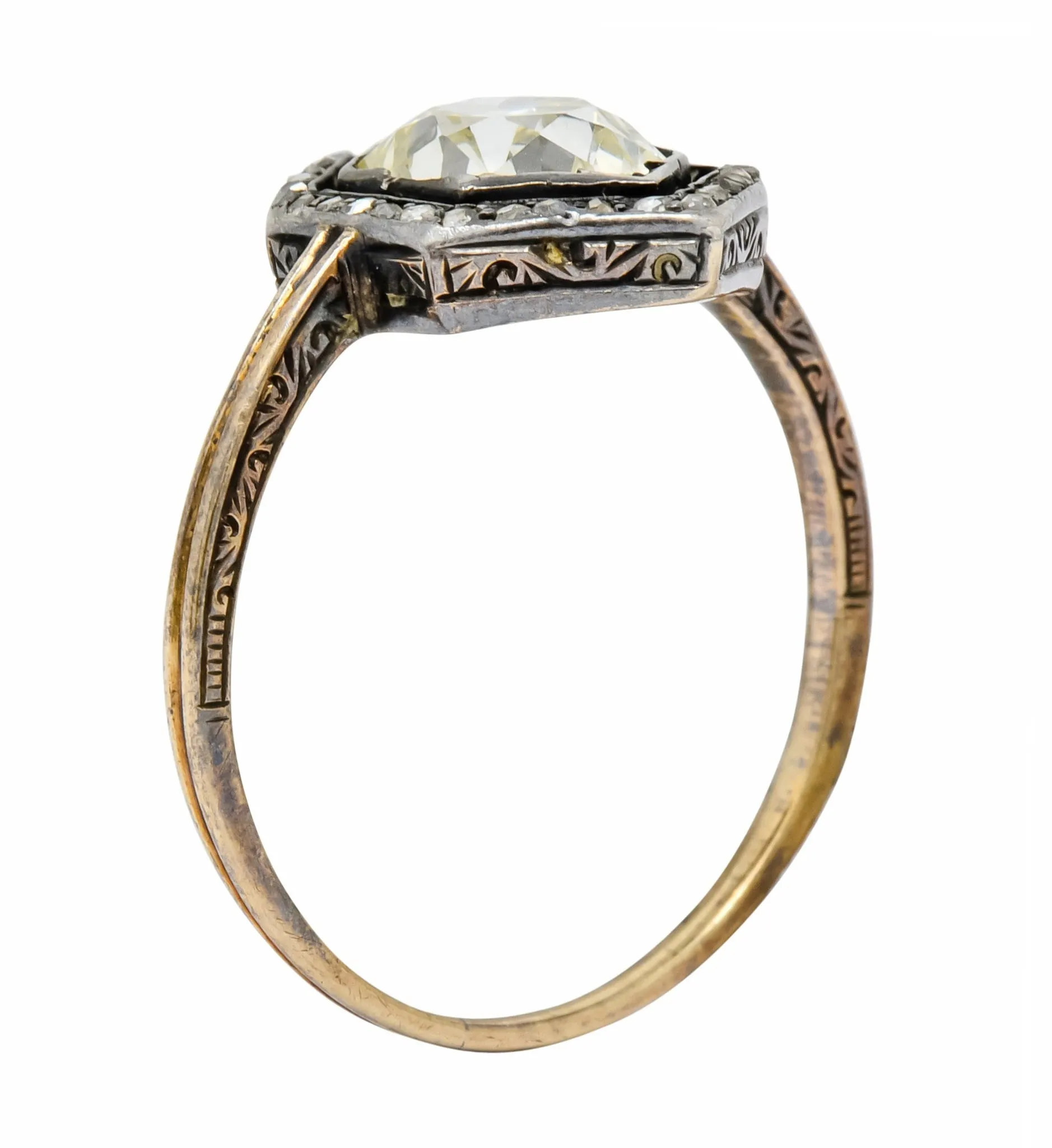 Georgian 2.00 CTW Diamond Silver-Topped 14 Karat Gold Engagement Ring Circa 1800's