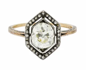 Georgian 2.00 CTW Diamond Silver-Topped 14 Karat Gold Engagement Ring Circa 1800's