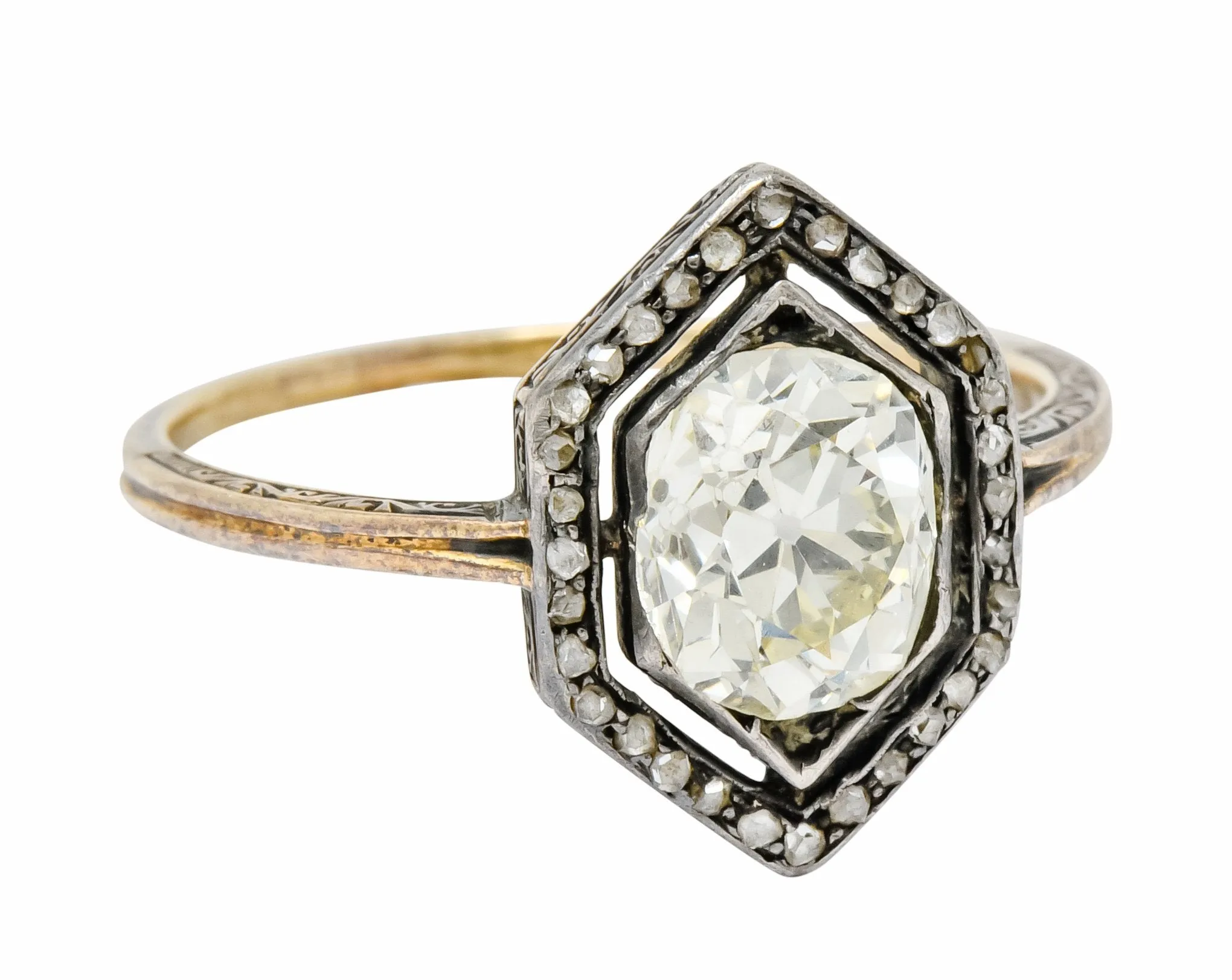 Georgian 2.00 CTW Diamond Silver-Topped 14 Karat Gold Engagement Ring Circa 1800's