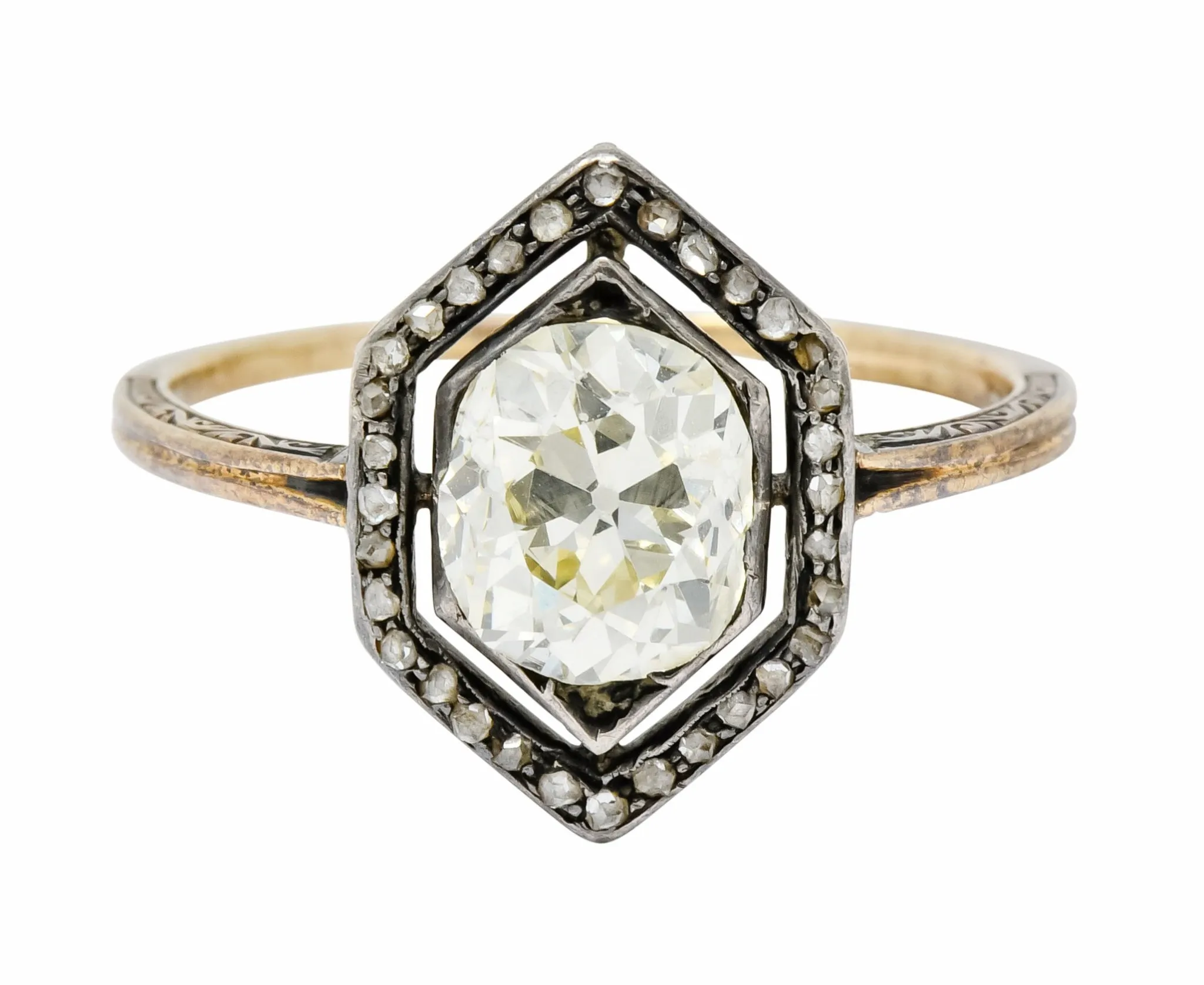 Georgian 2.00 CTW Diamond Silver-Topped 14 Karat Gold Engagement Ring Circa 1800's