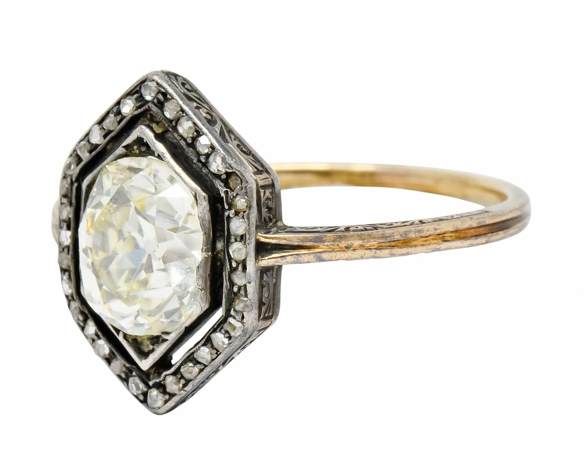 Georgian 2.00 CTW Diamond Silver-Topped 14 Karat Gold Engagement Ring Circa 1800's