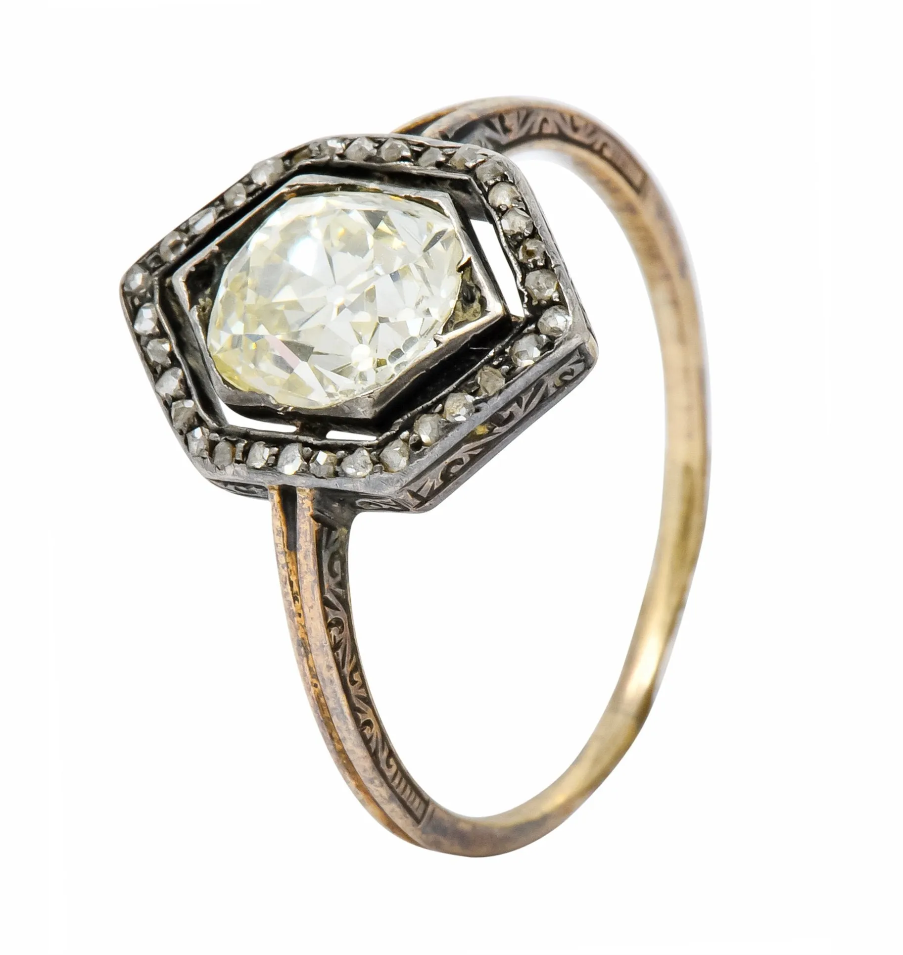 Georgian 2.00 CTW Diamond Silver-Topped 14 Karat Gold Engagement Ring Circa 1800's