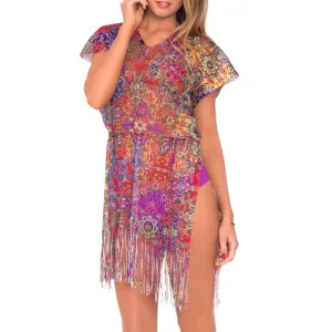 GIPSY SOUL - Mesh Fringe Poncho Dress
