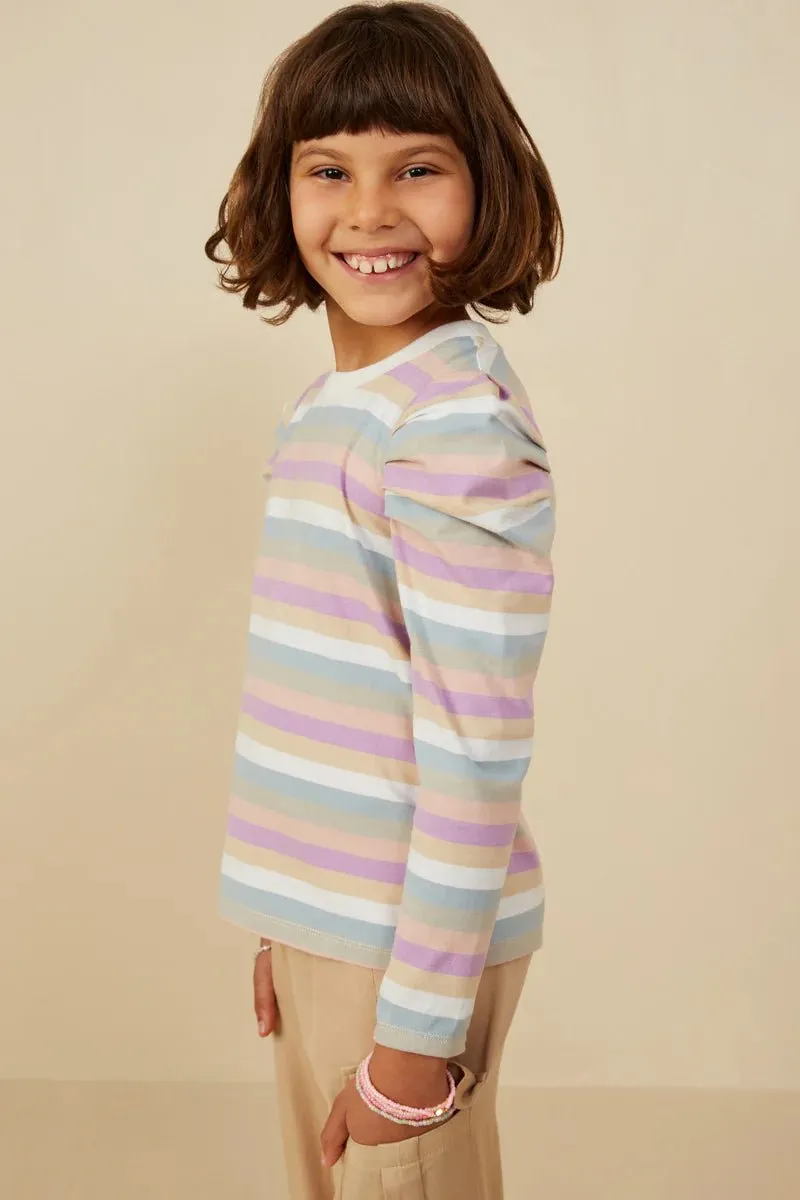Girls Striped Puff Shoulder Knit Top