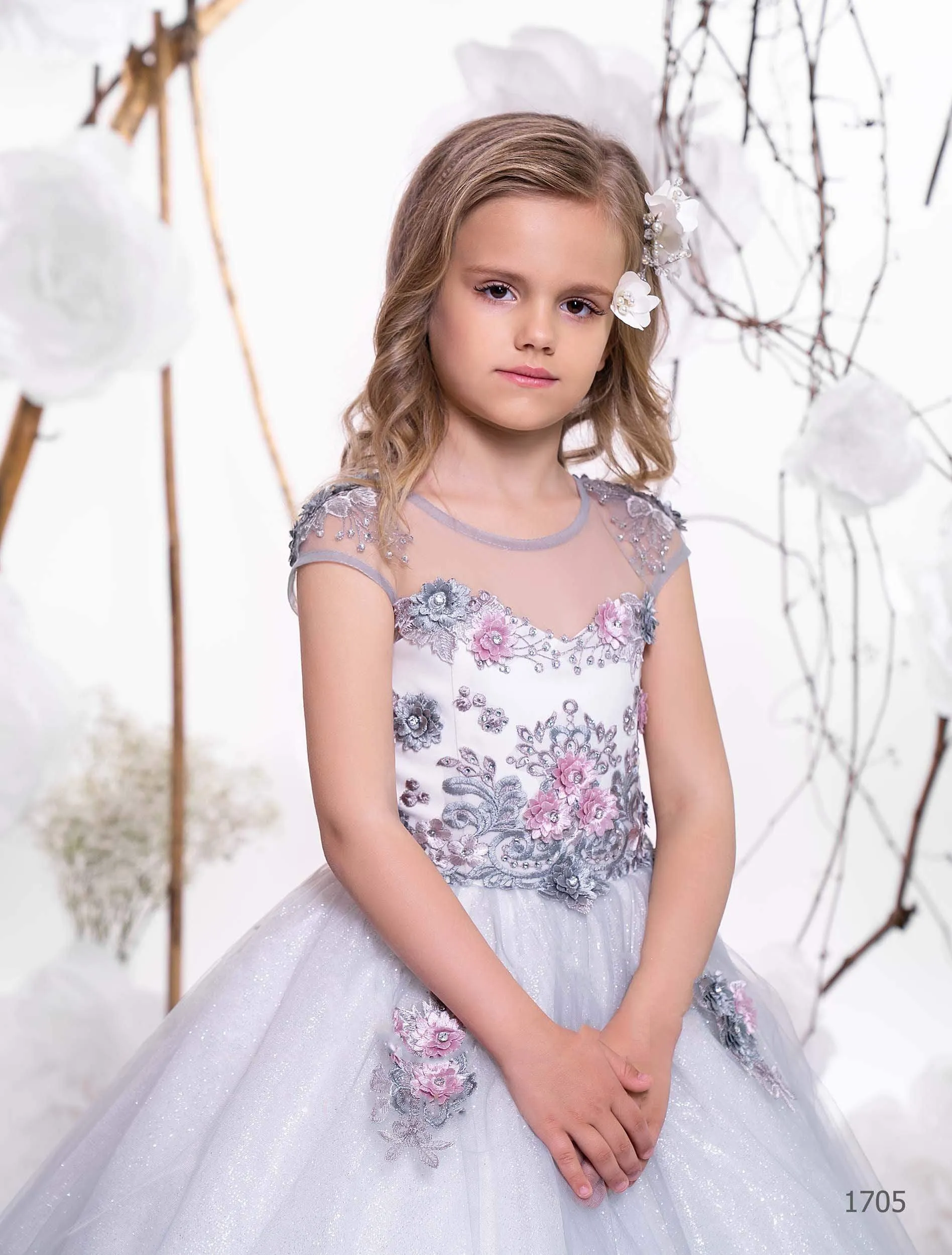 Grey and Silver overlay Flower Girl Dress FINAL SALE