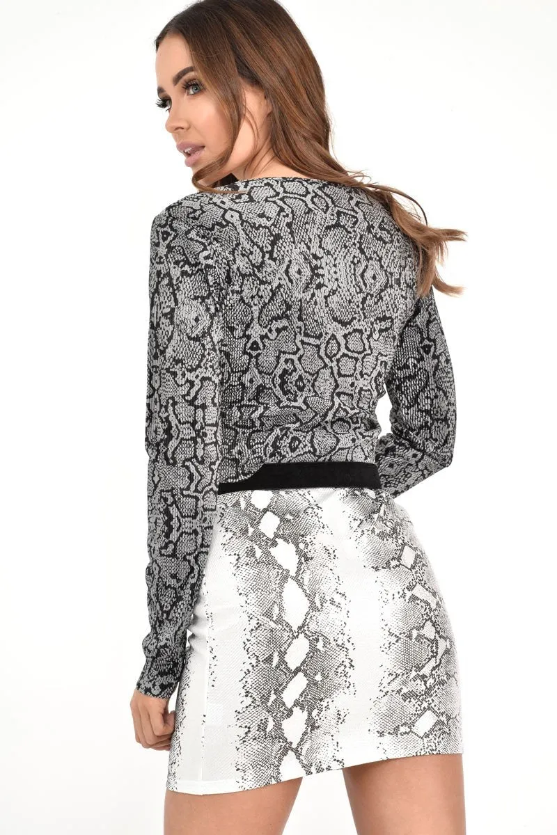 Grey Snake Plisse Plunge Twist Front Crop Top - Paolina
