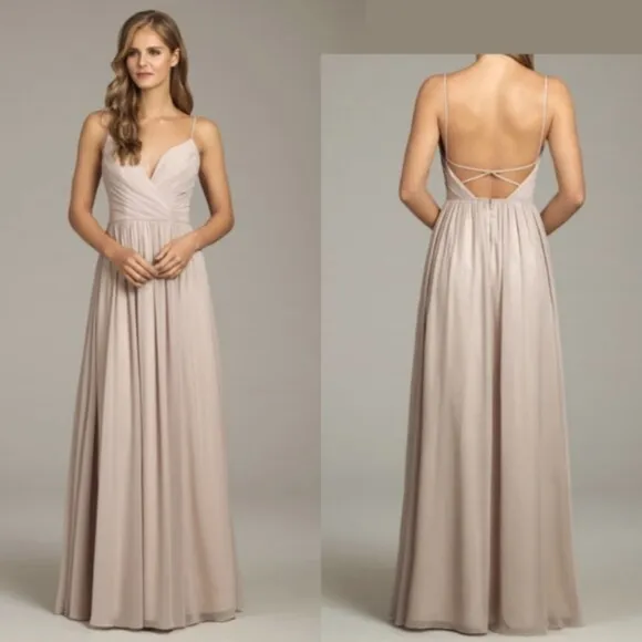 Hayley Paige Occasions Style 5800 Spaghetti Strap V-Neck Chiffon Gown, Sz 8