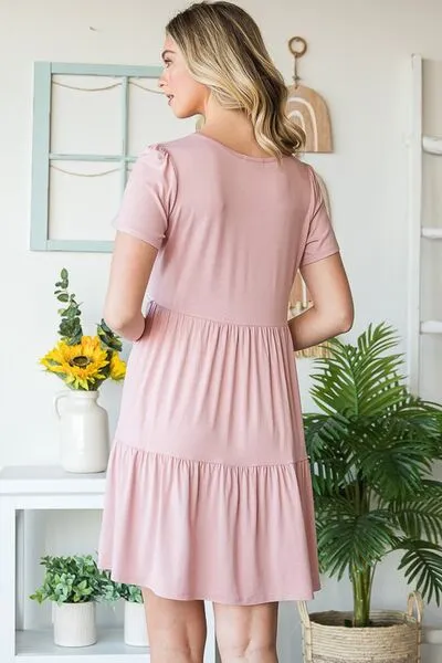 Hazel Blues® | Heimish Solid Mini Tiered Dress with Pompom Lace