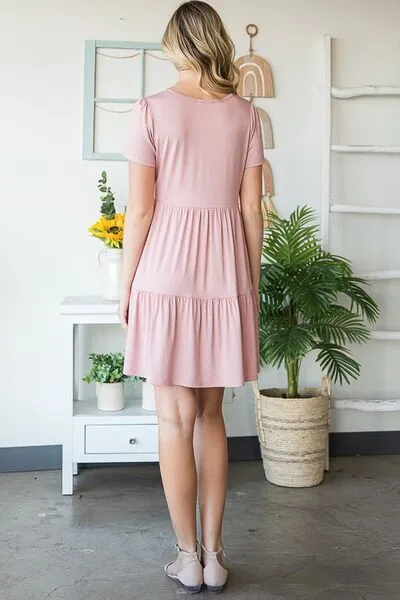 Hazel Blues® | Heimish Solid Mini Tiered Dress with Pompom Lace